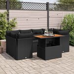 vidaXL Salon de jardin 7 Pièces avec coussins noir résine tressée