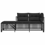 vidaXL Salon de jardin d'angle 3 Pièces avec coussins noir résine tressée