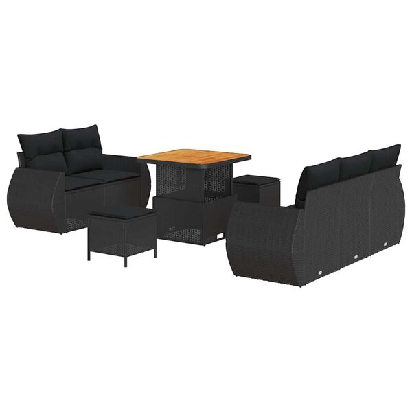 vidaXL Ensemble de Canapé de Jardin 8 Pièces avec Coussins Noirs en Poly Rattan Acacia