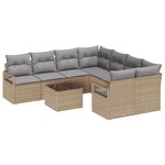 vidaXL Ensemble de Canapé de Jardin 9 pièces avec Coussins Beige Poly Rattan