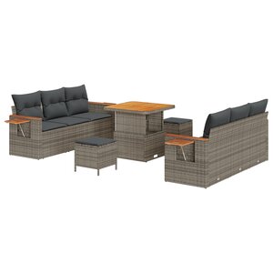 vidaXL Ensemble de canapé de jardin 9 Pièces Gris 80 x 80 x 71 cm