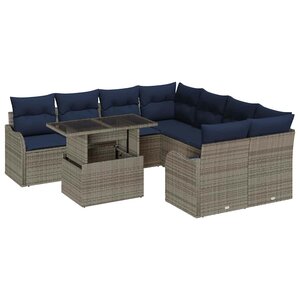 vidaXL Ensemble de salle à manger avec coussin 9 Pièces Gris