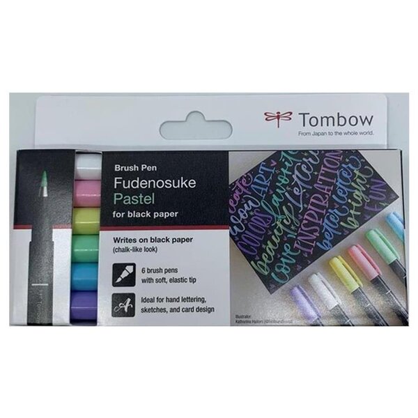 Set de 6 feutres Brush Fudenosuke pastel pour papier noir TOMBOW