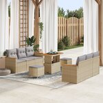 Set de Canapé de Jardin 9 Pièces avec Coussins Beige Rattan Acacia