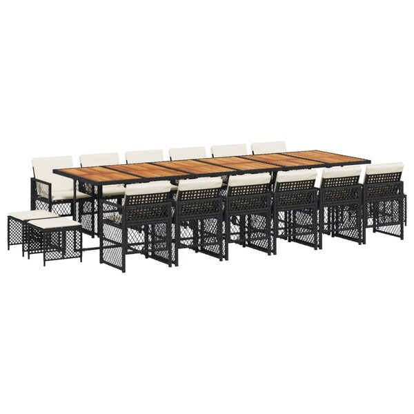 vidaXL Ensemble à manger de jardin 17 Pièces coussins noir résine tressée