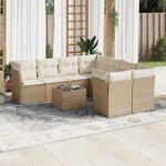 vidaXL Salon de jardin avec coussins 9 Pièces beige résine tressée