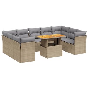 vidaXL Salon de jardin avec coussins 10 Pièces beige résine tressée