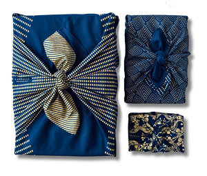 Lot de 3 Furoshikis Gloire Bleu Minuit – Emballage Cadeau Réutilisable Coton Recyclé – Pack Famille 3-en-1