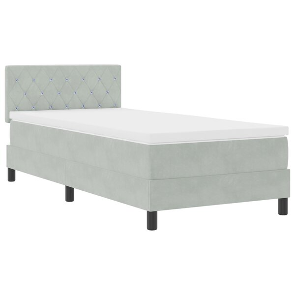 Lit à sommier box avec matelas et lumière LED Gris clair 90x190 cm Velours