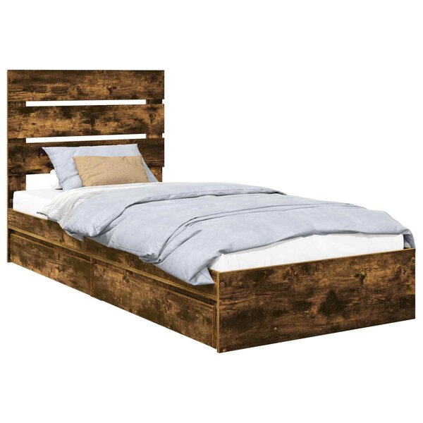 vidaXL Lit de Rangement Chêne fumé 100 x 200 cm Bois d'ingénierie