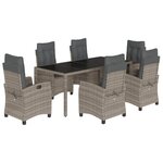 vidaXL Ensemble à manger de jardin et coussins 7 Pièces gris rotin