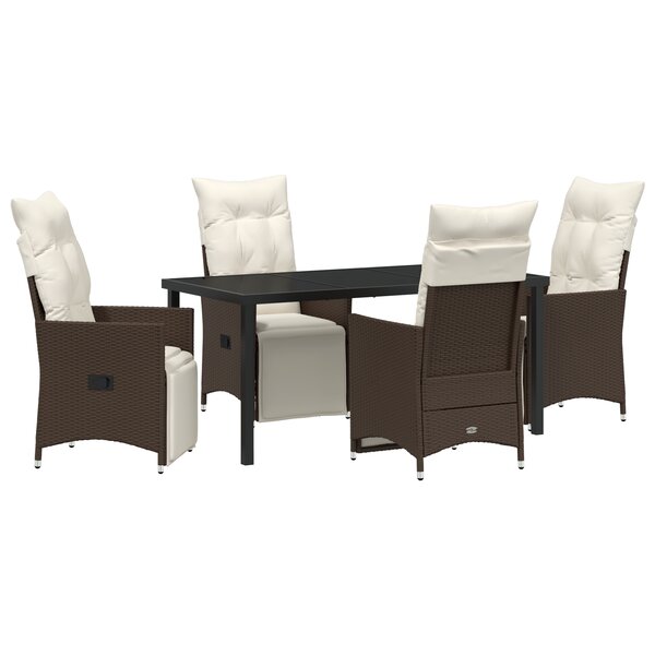 vidaXL Ensemble de jardin de 5 pièces avec coussins en poly rotin marron