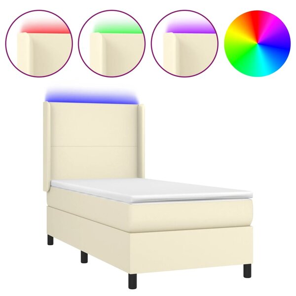 vidaXL Sommier à lattes de lit matelas LED Crème 80x200cm Similicuir