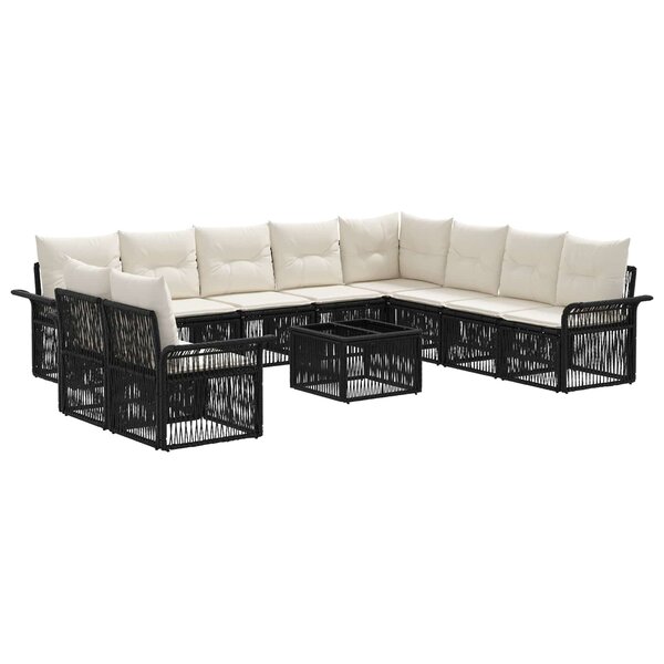 vidaXL Ensemble de canapé de jardin 11 Pièces Noir polyrotin
