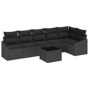 vidaXL Ensemble de salle à manger pour jardin avec coussin 7 Pièces Noir