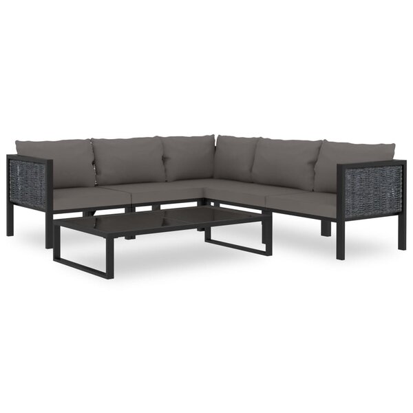 vidaXL Salon de jardin 6 Pièces avec coussins résine tressée anthracite