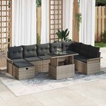 vidaXL Ensemble de canapé de jardin avec coussin 9 Pièces Gris Poly rotin
