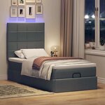 vidaXL Lit ottoman avec matelas et LED gris foncé 90x200 cm tissu