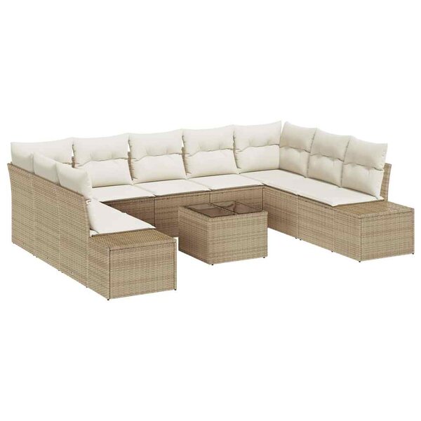 vidaXL Ensemble de canapé de jardin 10 Pièces Beige et crème Poly Rattan