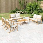 vidaXL Salon de jardin 5 Pièces avec coussins blanc crème bambou