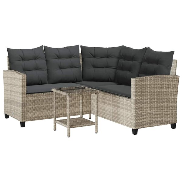 vidaXL Canapé de jardin table et coussins en forme de L gris clair