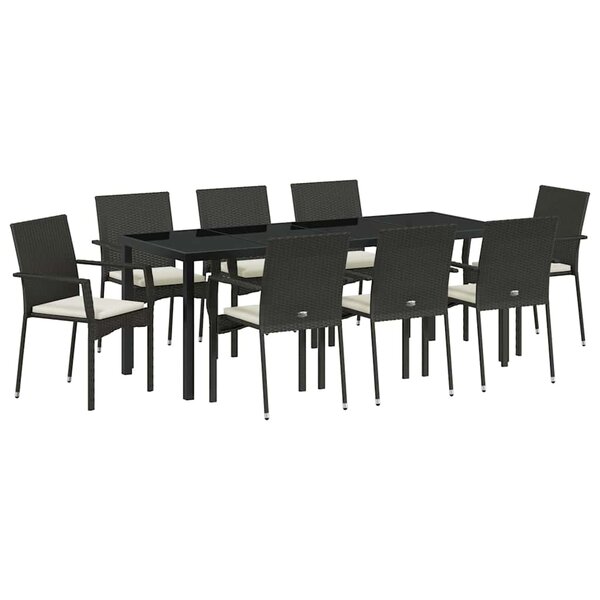 vidaXL Ensemble de salle à manger pour jardin 9 pc Noir polyrotin