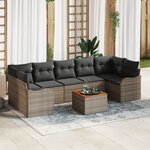 Ensemble de Canapés de Jardin 8 pièces avec Coussins Gris Poly Rattan Acacia