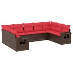vidaXL Salon de jardin avec coussins 9 Pièces marron résine tressée