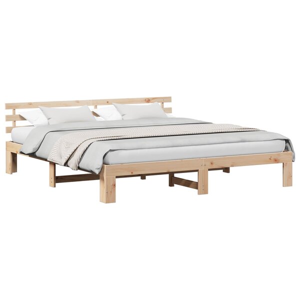 vidaXL Cadre de lit avec tête de lit Naturel 180 x 200 cm Pin massif