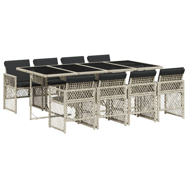 vidaXL Ensemble à manger de jardin et coussins 9 Pièces gris clair rotin