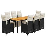 vidaXL Ensemble de bistro de jardin 9 Pièces coussins noir poly rotin