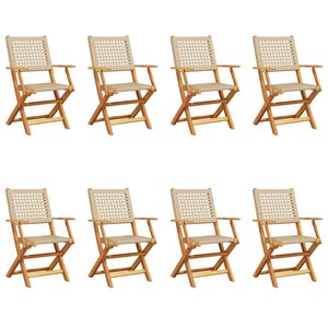 vidaXL Chaises de jardin pliantes lot de 8 beige rotin et bois massif