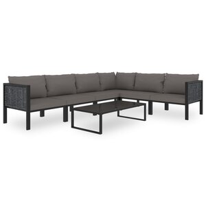 vidaXL Salon de jardin 7 Pièces avec coussins Résine tressée Anthracite