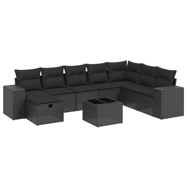 vidaXL Salon de jardin 9 Pièces avec coussins noir résine tressée