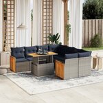 vidaXL Salon de jardin 9 Pièces avec coussins gris résine tressée