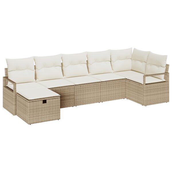 vidaXL Ensemble de canapé de jardin 7 pièces avec coussins beige en rotin synthétique