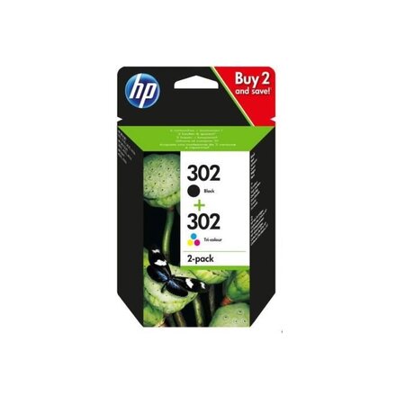 Hp 302 pack de 2 cartouches d'encre noire et trois couleurs authentiques