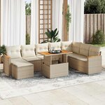 vidaXL Salon de jardin avec coussins 9 Pièces beige résine tressée acacia