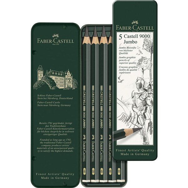 Étui de 5 crayons graphite Castell 9000 Jumbo HB 2B 4B 6B 8B x 10 FABER-CASTELL
