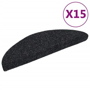 vidaXL Tapis d'escalier auto-adhésif Poinçon aiguilleté 15 Pièces Noir