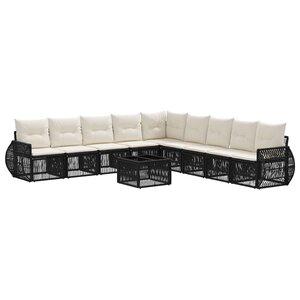 vidaXL Ensemble de canapé de jardin 10 Pièces Noir et blanc crème