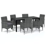 vidaXL Ensemble à manger de jardin coussins 7Pièces Résine tressée Gris