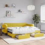 vidaXL Lit de jour avec gigogne et tiroirs jaune 90x200 cm velours