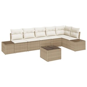 vidaXL Ensemble de canapé de jardin 7 pièces avec coussins en rotin marron