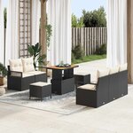 Ensemble de 8 Pièces de Sofa de Jardin avec Coussins en Rotin Noir Poly Rattan Acacia