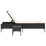 vidaXL Chaise longue avec table et coussin noir résine tressée
