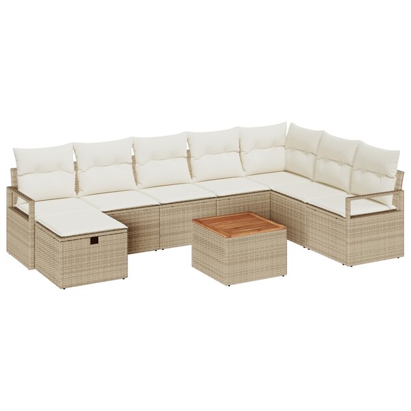 vidaXL Ensemble de salon de jardin 9 pièces avec coussins Beige Poly Rotin