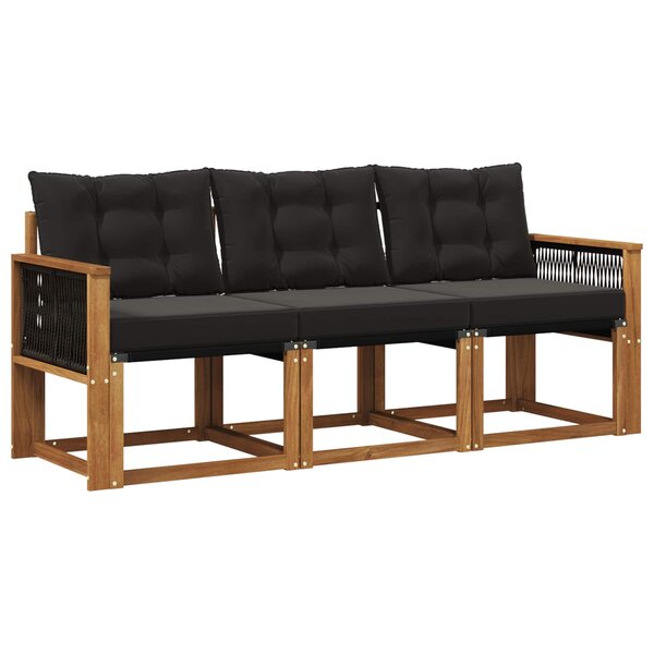 vidaXL Ensemble de canapés d'extérieur 3 pc Naturel et noir