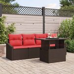 vidaXL Ensemble de canapé de jardin 5 Pièces Marron et rouge Poly rotin