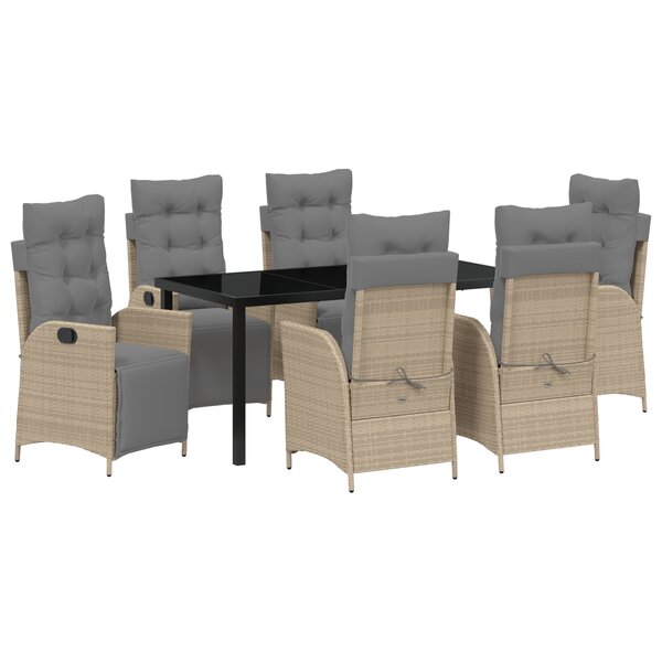 vidaXL Ensemble de 7 Pièces de Salle à Manger de Jardin Beige Rattan Poly